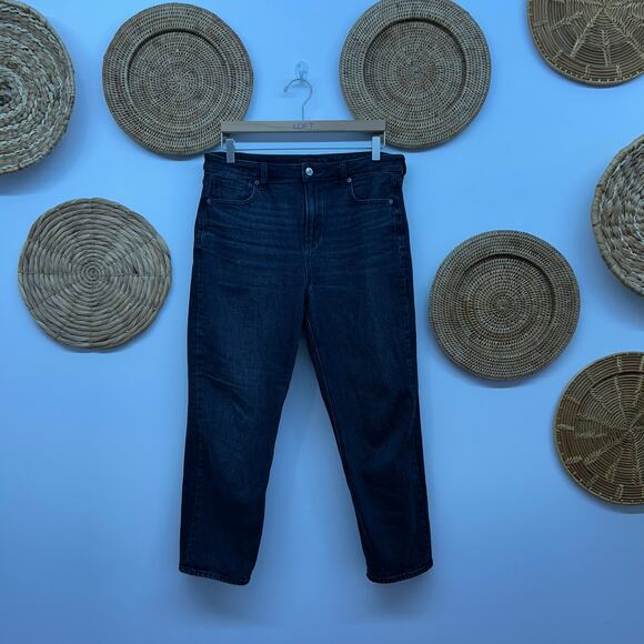 AE American Eagle Black High Waist High Rise Denim Mom Jean 10 EXTRA SHORT - Picture 1 of 5